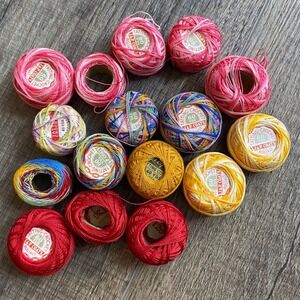 Vintage J&P Coats Boilfast Tatting Crochet Thread Lot 15 Balls Variegated Red 60